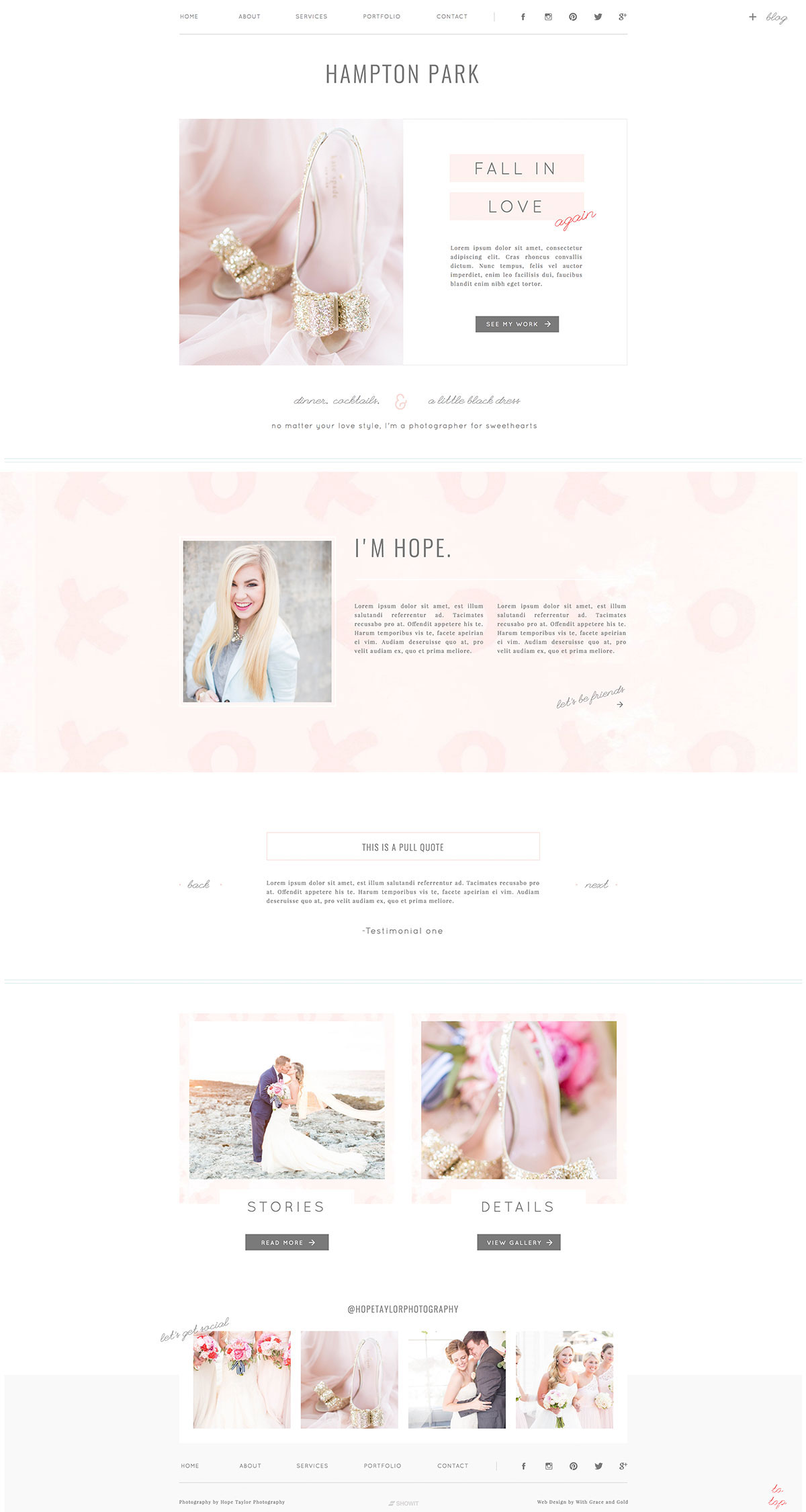 classy and fun wedding photographer or event planner website by With Grace and Gold for Showit