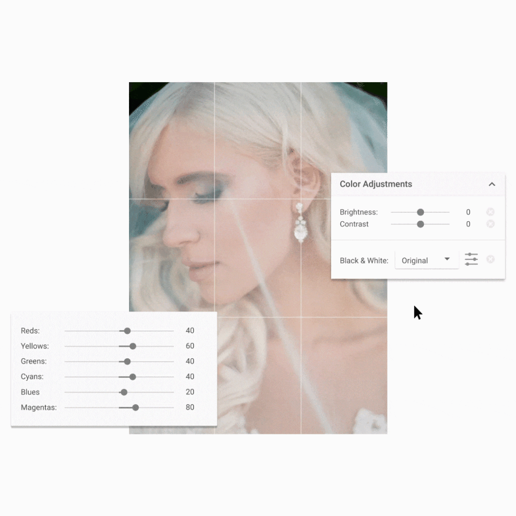 adjusting tone on computer in wedding album software