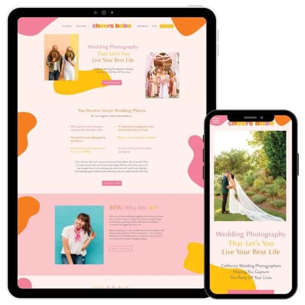 The Cheers Babe Photo website is bright and bubbly. It welcomes all potential clients with warmth and joy.
