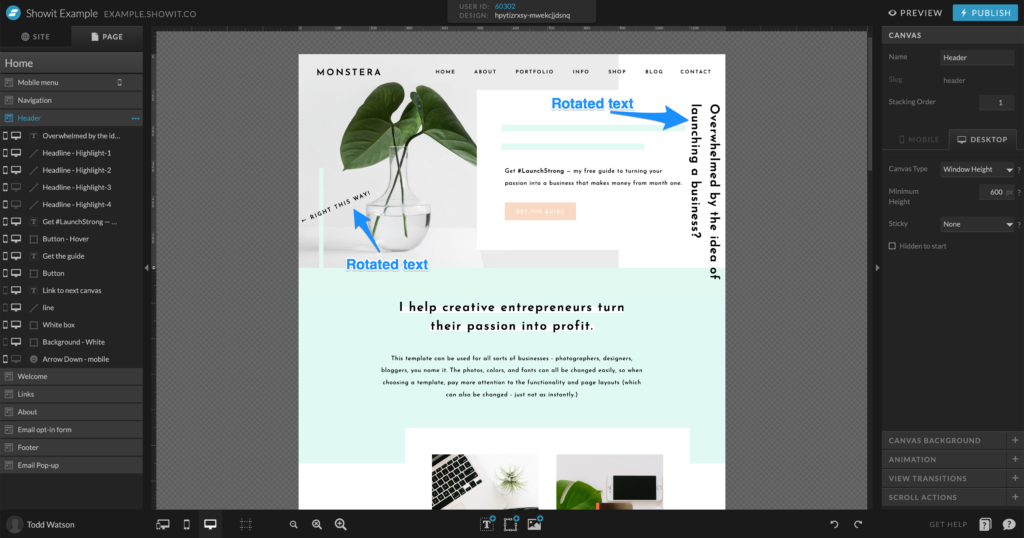 Showit vs SquareSpace rotating text