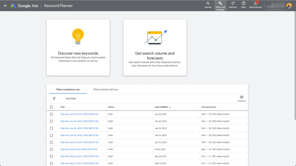 Google Keyword Planner Dashboard